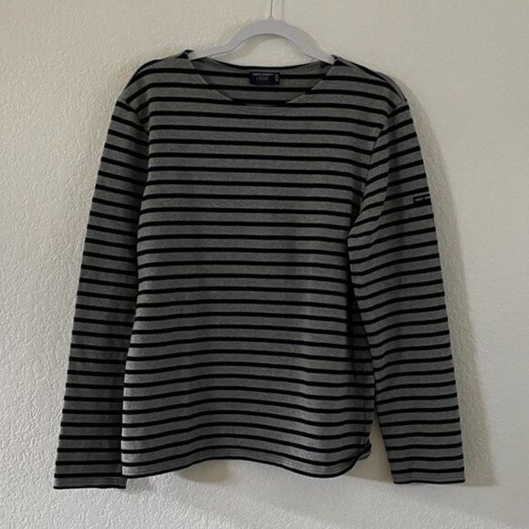 Saint James Tops - Saint James Breton Shirt Gray Navy Stripes Made in France